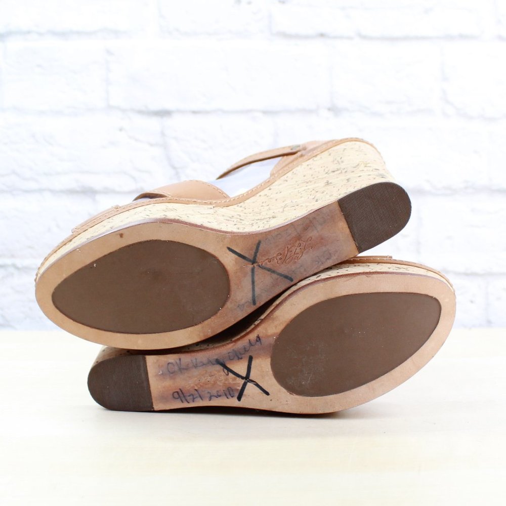 LL BEAN Brown Leather Cork Platform Wedge Ankle Strap Sandals Size 7 M - Picture 9 of 9